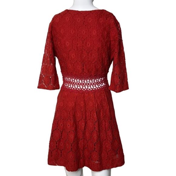 Free People 3/4 Sleeve Floral Cut Out Mini Dress Red Size Small - Picture 3 of 4